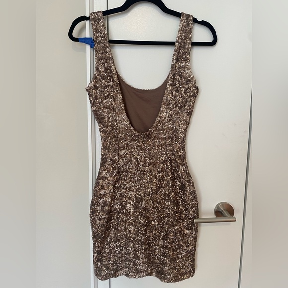 Gold Sequin Low Back Dress - Picture 3 of 5
